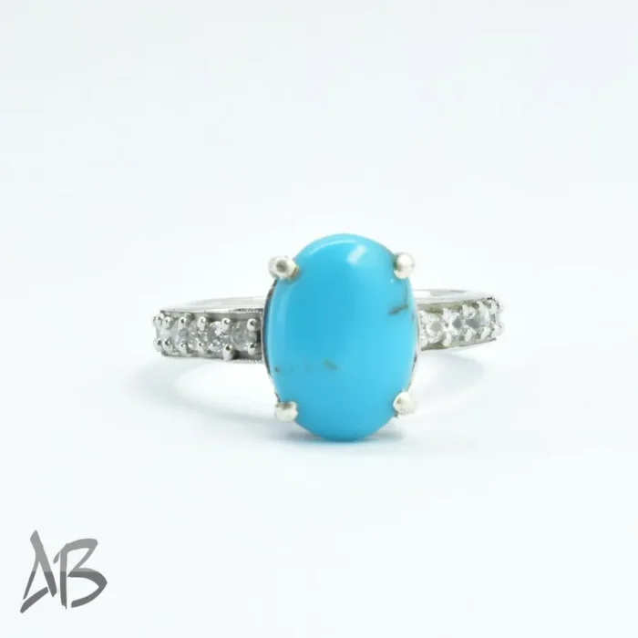 انگشتر نقره زنانه فیروزه نیشابور اصل با رکاب ساده و جذاب آقابزرگ کد 311 - Image 4