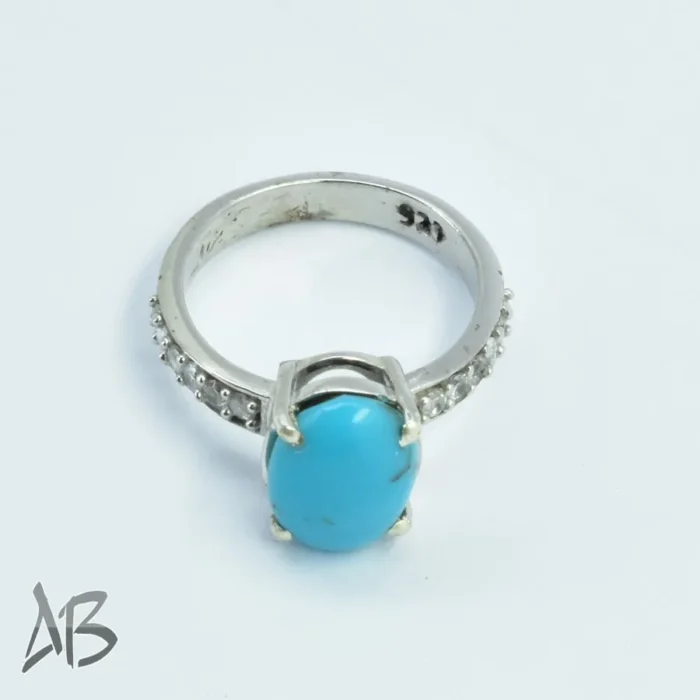 انگشتر نقره زنانه فیروزه نیشابور اصل با رکاب ساده و جذاب آقابزرگ کد 311 - Image 7