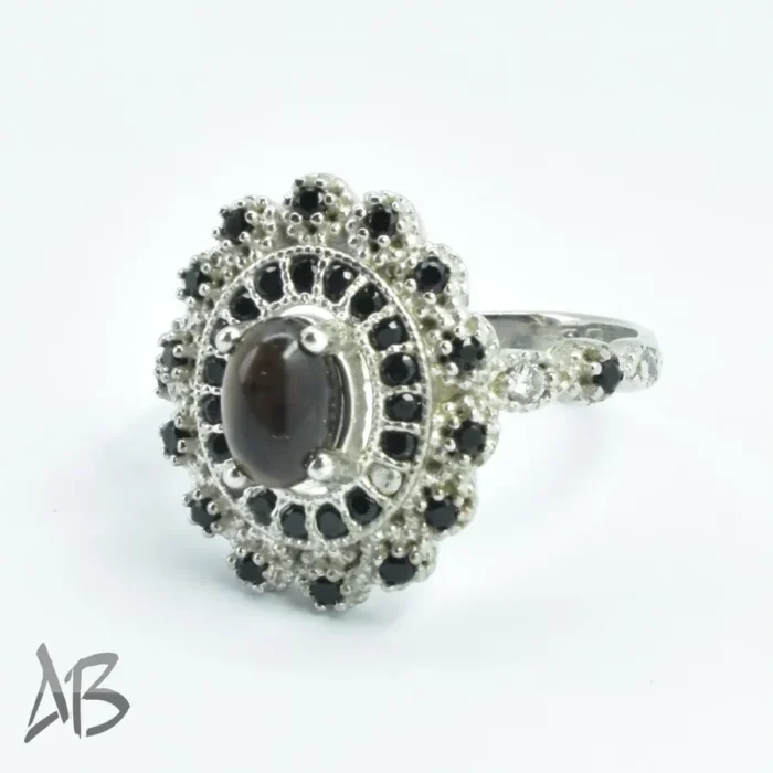 انگشتر نقره زنانه کوارتز دودی (اسموکی مشکی) سنگ طبیعی و اصل آبکاری رودیوم کد 312 - Image 3
