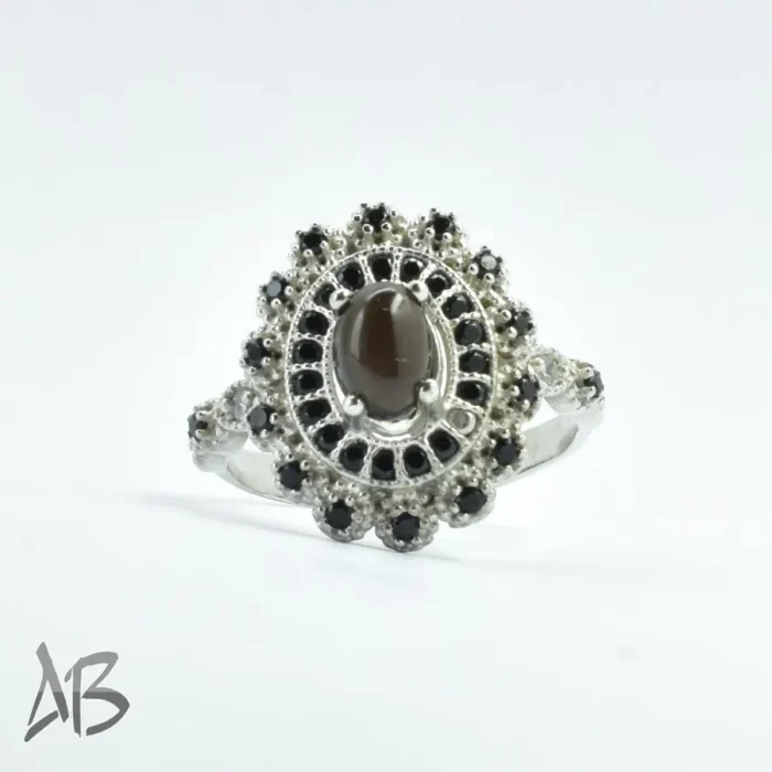 انگشتر نقره زنانه کوارتز دودی (اسموکی مشکی) سنگ طبیعی و اصل آبکاری رودیوم کد 312 - Image 5