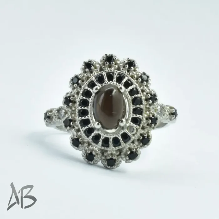 انگشتر نقره زنانه کوارتز دودی (اسموکی مشکی) سنگ طبیعی و اصل آبکاری رودیوم کد 312 - Image 6