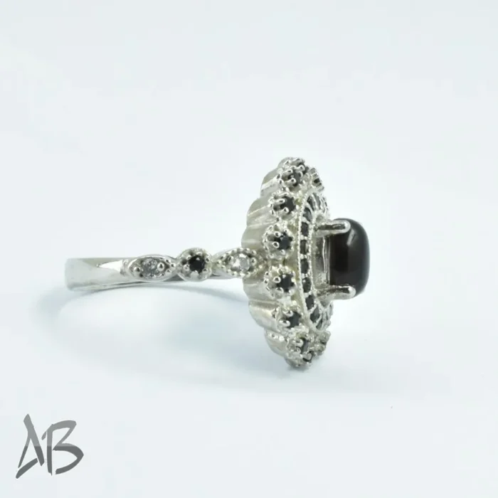 انگشتر نقره زنانه کوارتز دودی (اسموکی مشکی) سنگ طبیعی و اصل آبکاری رودیوم کد 312 - Image 8