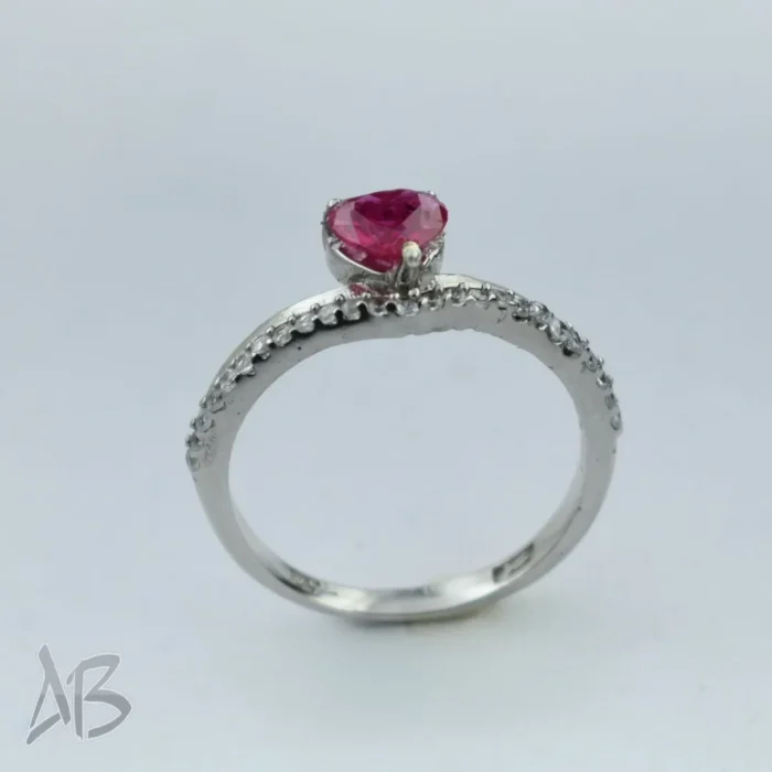 انگشتر نقره زنانه یاقوت صورتی سنتتیک طرح قلب با تزئین نگین‌های اتمی کد 694 - Image 5