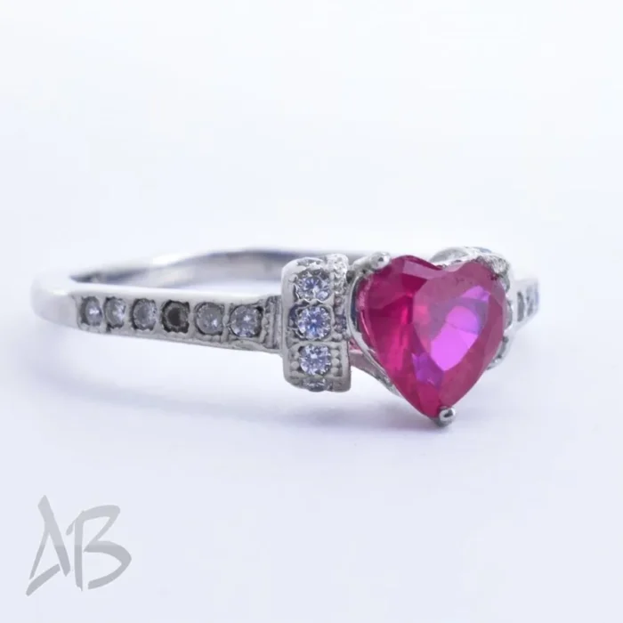 انگشتر نقره زنانه یاقوت صورتی سنتتیک طرح قلب شیک و زیبا کد 696 - Image 5