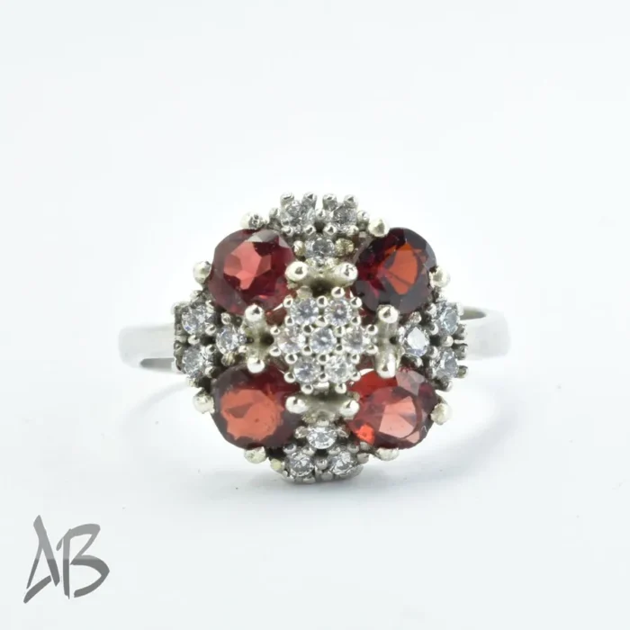 انگشتر نقره زنانه عیار 925 با چهار نگین گارنت بسیار شکیل و زیبا کد 698 - Image 5