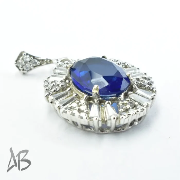 گردنبند نقره (مدالی) جدید نگین دار آبی بسیار خوشرنگ کد Med104 - Image 4