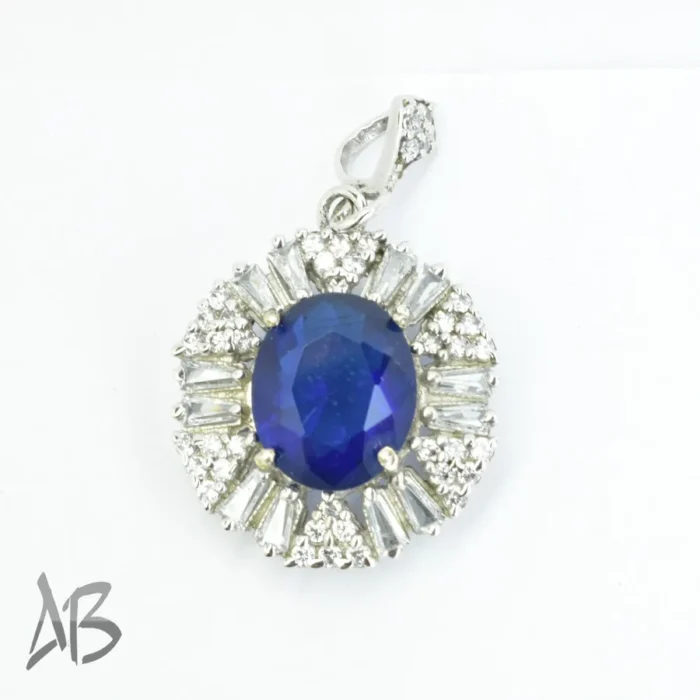 گردنبند نقره (مدالی) جدید نگین دار آبی بسیار خوشرنگ کد Med104 - Image 7