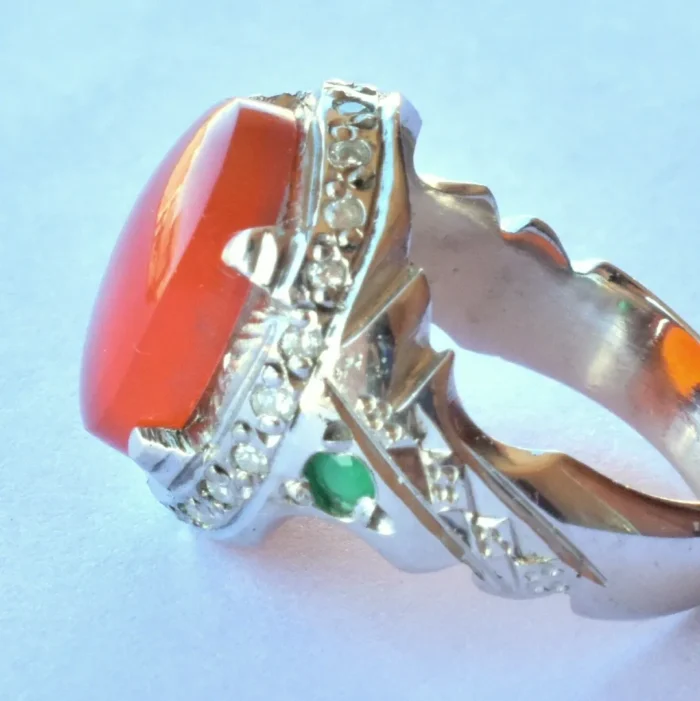 222 (3) انگشتر مردانه نقره دستساز عقیق یمنی برجسته رکاب شکیل کد M222 - Image 4