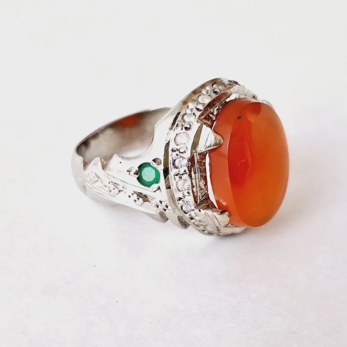 222 (5) انگشتر مردانه نقره دستساز عقیق یمنی برجسته رکاب شکیل کد M222 - Image 6