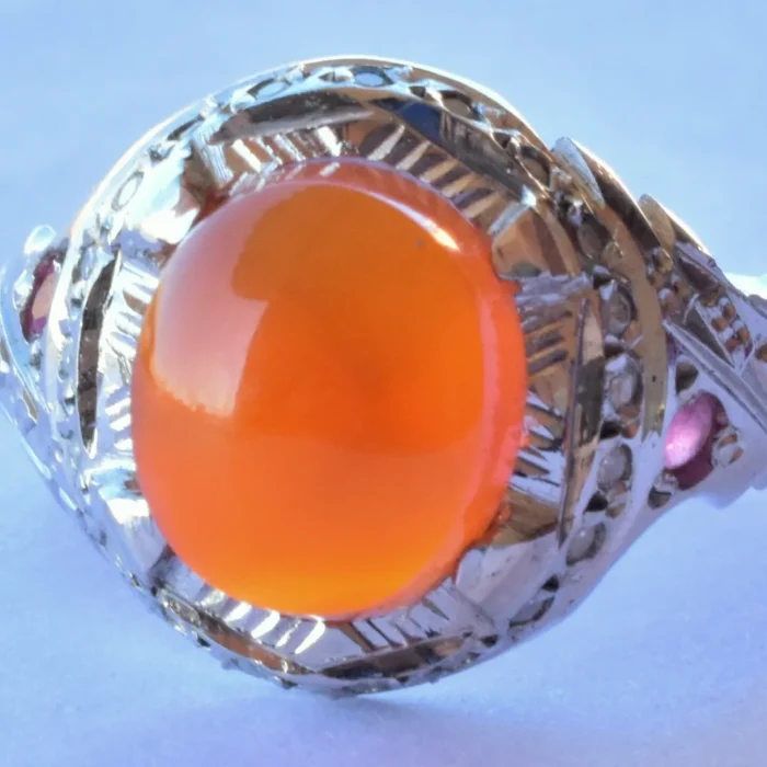 انگشتر مردانه نقره دست‌ساز عقیق یمنی برجسته رکاب مخراج کاری شده آقابزرگ کد M223 - Image 7