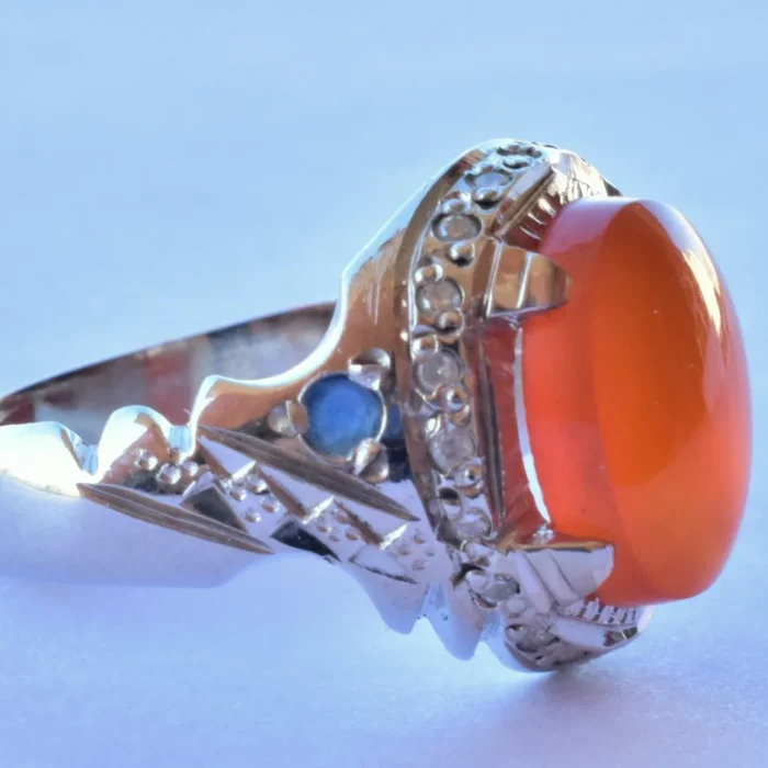 انگشتر مردانه نقره دست‌ساز عقیق یمنی درشت رکاب شکیل و کار شده کد M224 - Image 6