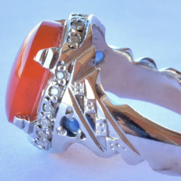 انگشتر مردانه نقره دست‌ساز عقیق یمنی درشت رکاب شکیل و کار شده کد M224 - Image 7