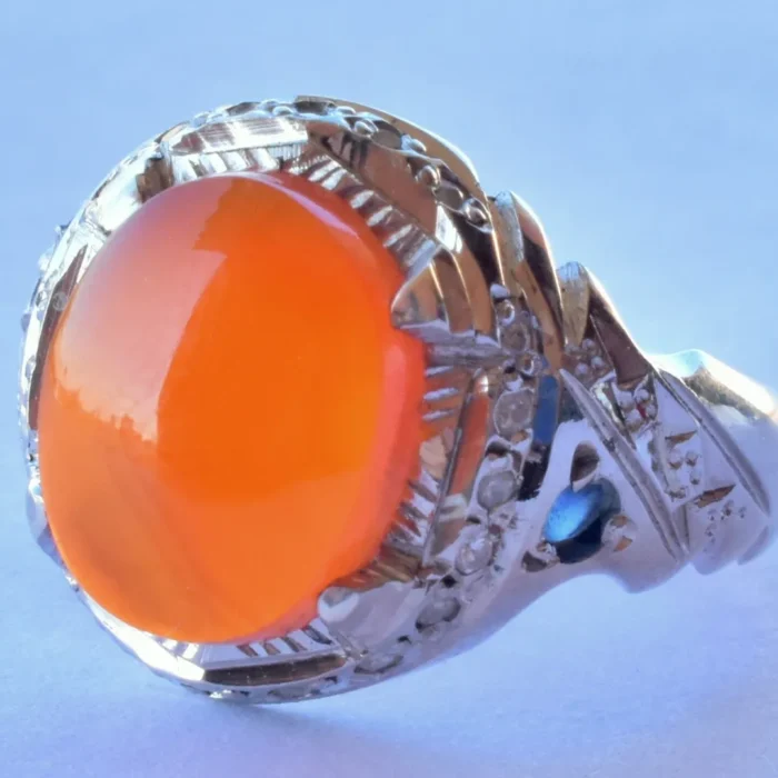 انگشتر مردانه نقره دست‌ساز عقیق یمنی درشت رکاب شکیل و کار شده کد M224 - Image 8