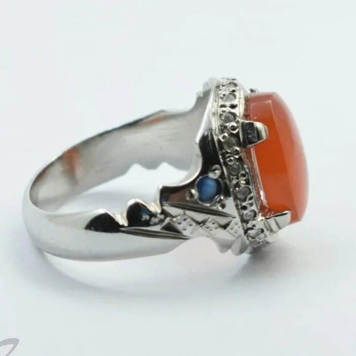 انگشتر مردانه نقره دست‌ساز عقیق یمنی درشت رکاب شکیل و کار شده کد M224 - Image 9