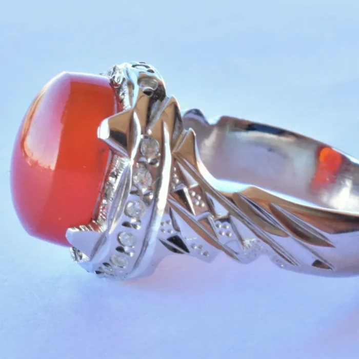 انگشتر مردانه نقره دست‌ساز نگین عقیق یمنی اصل رکاب زیبا و شکیل کد M226 - Image 4