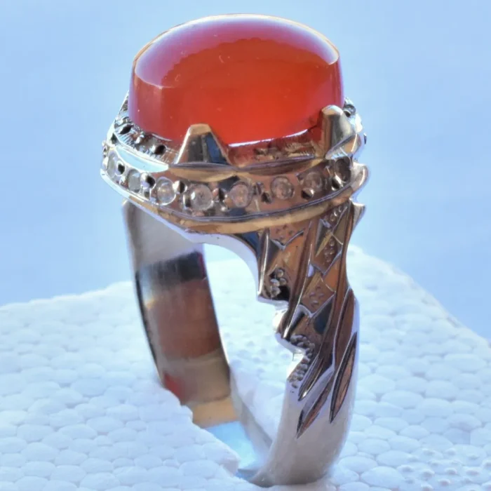 انگشتر مردانه نقره دست‌ساز نگین عقیق یمنی اصل رکاب زیبا و شکیل کد M226 - Image 6