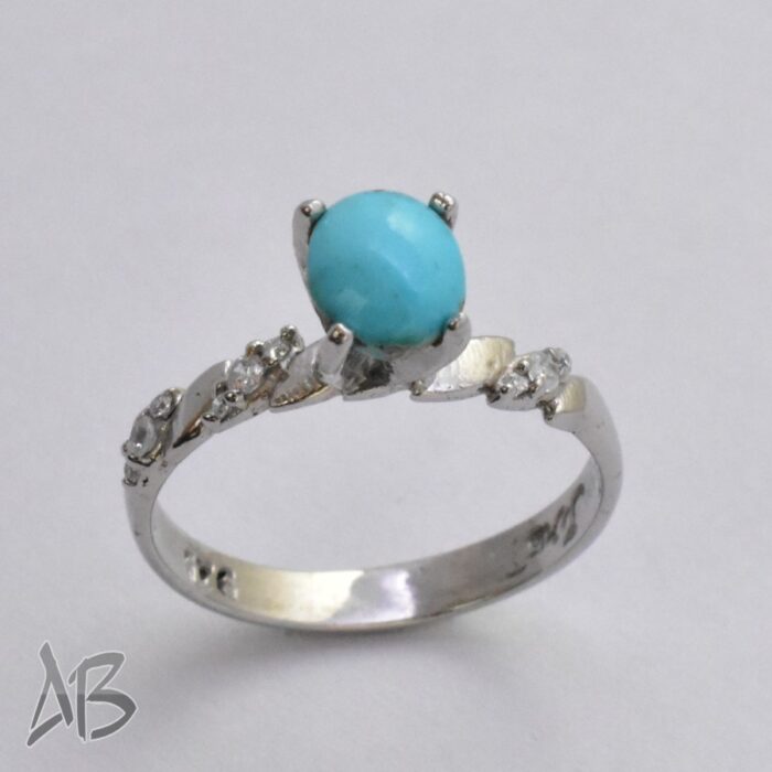 انگشتر نقره زنانه فیروزه نیشابور اصل با رکاب ساده و سبک کد 315 - Image 7