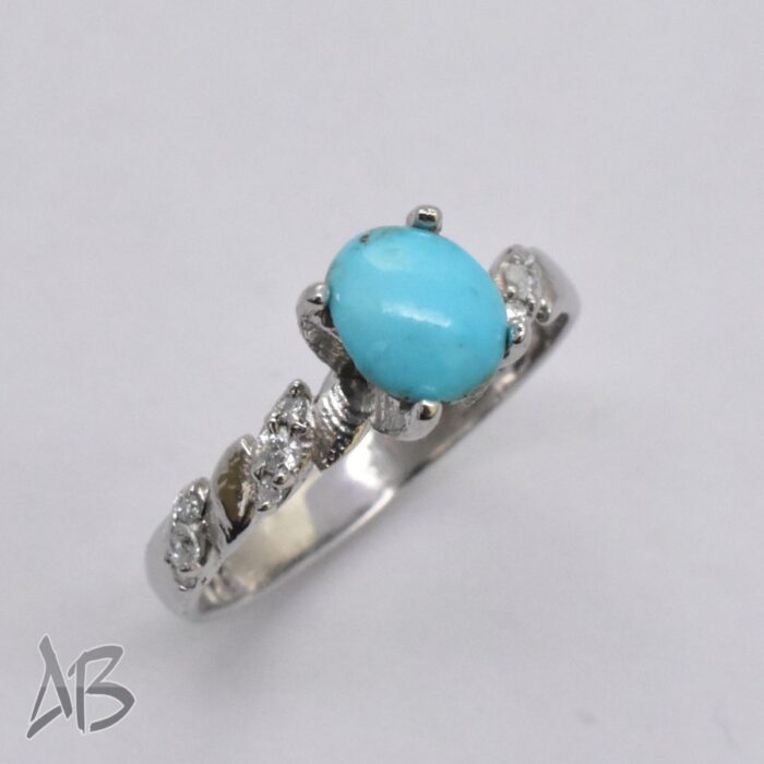 انگشتر نقره زنانه فیروزه نیشابور اصل با رکاب ساده و سبک کد 315 - Image 6