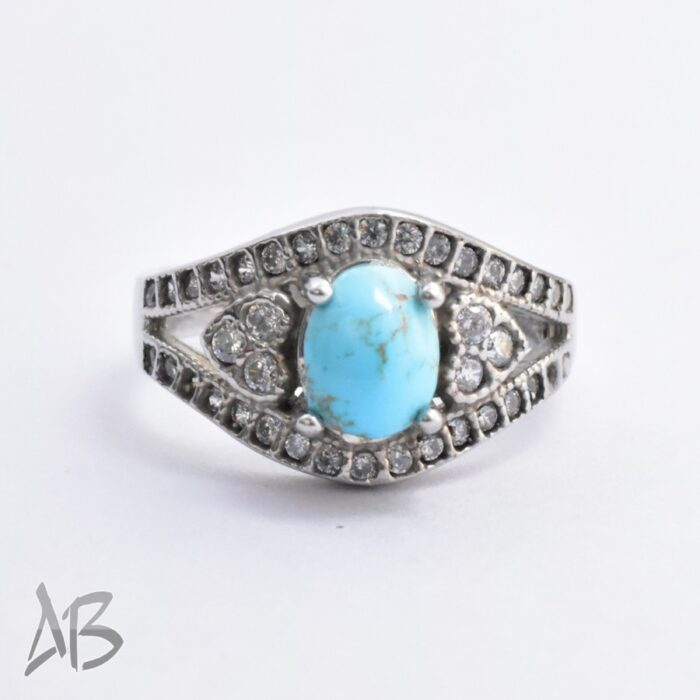 انگشتر نقره زنانه فیروزه نیشابور اصل با رکاب نگین‌دار و جذاب آقابزرگ کد 317 - Image 3