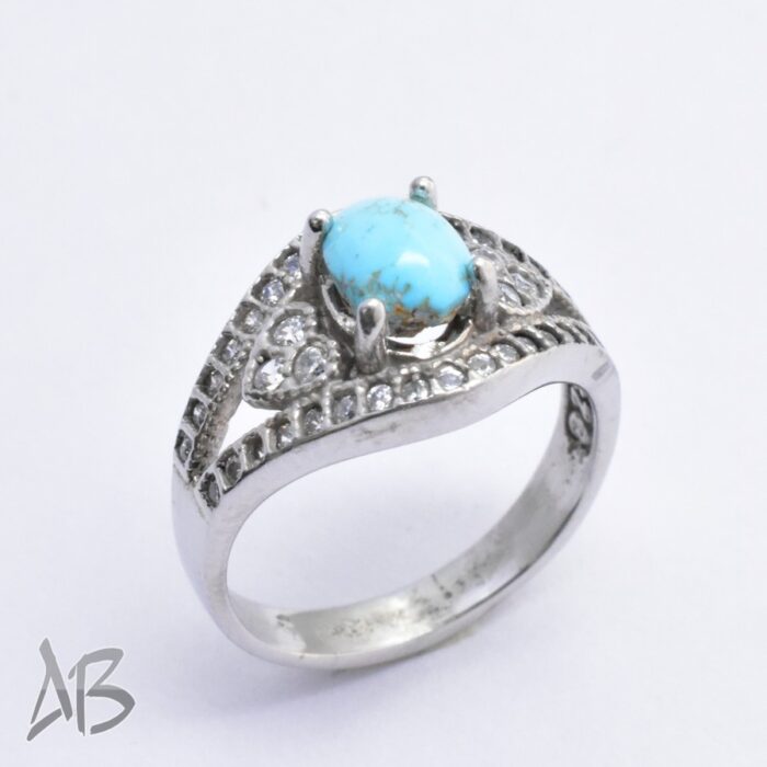 انگشتر نقره زنانه فیروزه نیشابور اصل با رکاب نگین‌دار و جذاب آقابزرگ کد 317 - Image 5