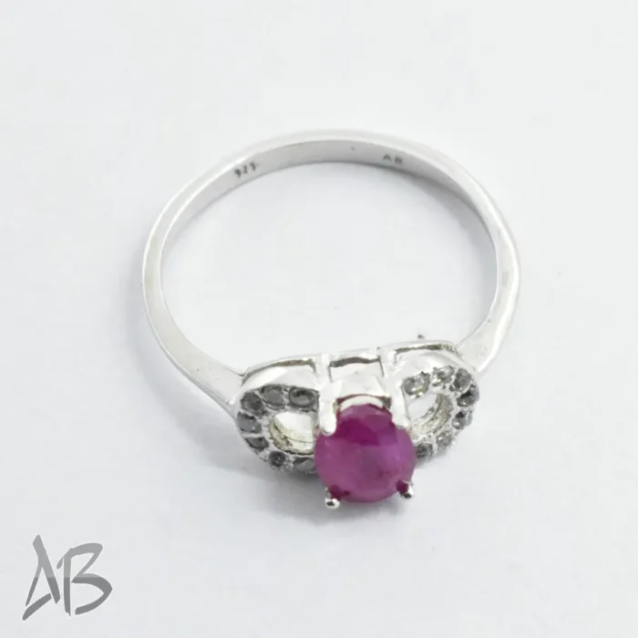 انگشتر نقره زنانه عیار استاندارد، نگین یاقوت صورتی اصل تراش برلیان کد 321 - Image 3