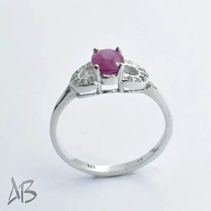 انگشتر نقره زنانه عیار استاندارد، نگین یاقوت صورتی اصل تراش برلیان کد 321 - Image 4