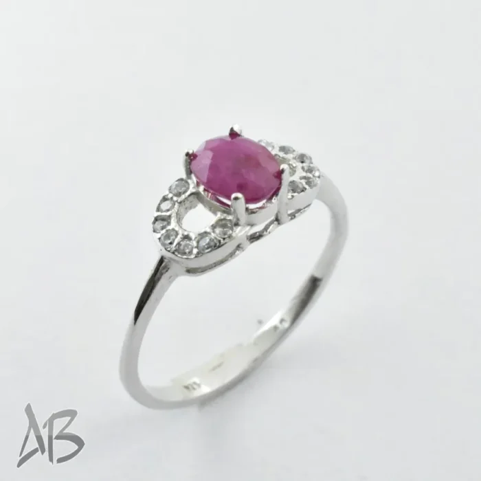 انگشتر نقره زنانه عیار استاندارد، نگین یاقوت صورتی اصل تراش برلیان کد 321 - Image 6