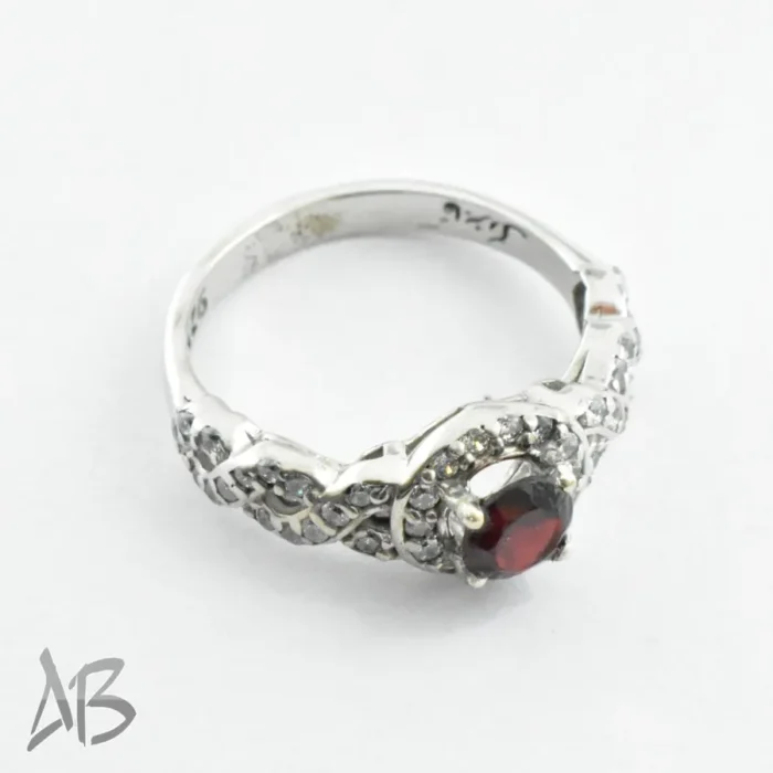 انگشتر نقره زنانه استرلینگ 925 نگین گارنت، رکاب پر نگین آقابزرگ 323 - Image 3