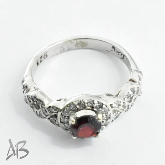 انگشتر نقره زنانه استرلینگ 925 نگین گارنت، رکاب پر نگین آقابزرگ 323 - Image 4