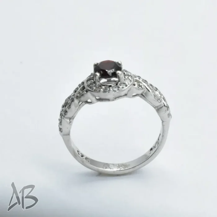 انگشتر نقره زنانه استرلینگ 925 نگین گارنت، رکاب پر نگین آقابزرگ 323 - Image 5