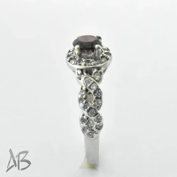 انگشتر نقره زنانه استرلینگ 925 نگین گارنت، رکاب پر نگین آقابزرگ 323 - Image 7