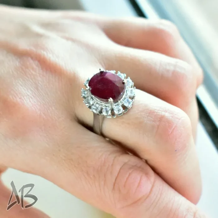 انگشتر  زنانه نقره یاقوت سرخ نفیس و درشت معدنی کد 326 آقابزرگ - Image 11