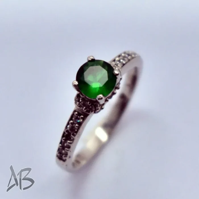 انگشتر نقره زنانه استرلینگ آبکاری رودیوم نگین سنتتیک برلیان کات خوشرنگ کد 332 آقابزرگ - Image 6