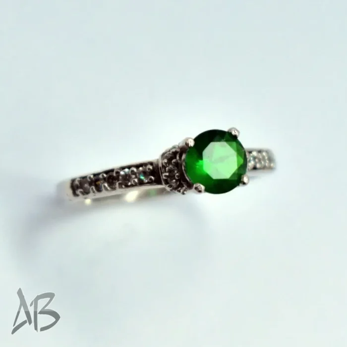 انگشتر نقره زنانه استرلینگ آبکاری رودیوم نگین سنتتیک برلیان کات خوشرنگ کد 332 آقابزرگ - Image 7