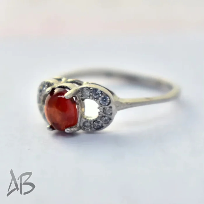 انگشتر نقره زنانه عیار 925 نگین گارنت دارچینی و رکاب سبک کد 335 - Image 3
