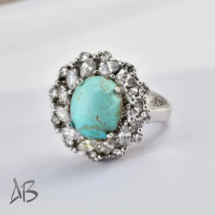 انگشتر نقره زنانه نگین فیروزه نیشابور درشت دامله، اصل آقابزرگ کد 341 - Image 3