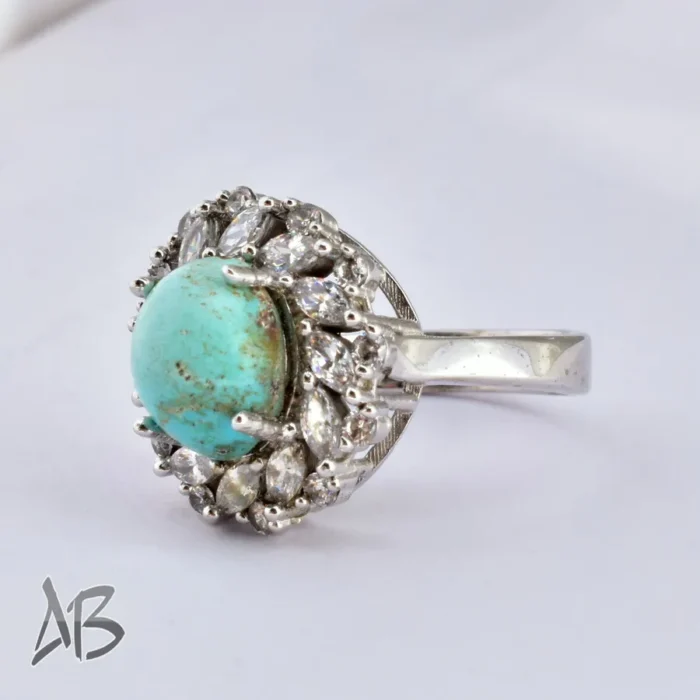 انگشتر نقره زنانه نگین فیروزه نیشابور درشت دامله، اصل آقابزرگ کد 341 - Image 4