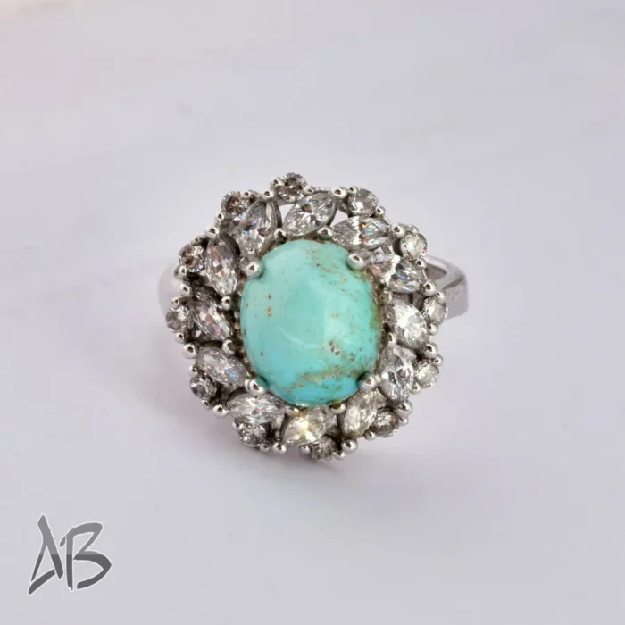 انگشتر نقره زنانه نگین فیروزه نیشابور درشت دامله، اصل آقابزرگ کد 341 - Image 5