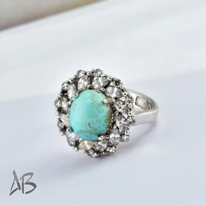 انگشتر نقره زنانه نگین فیروزه نیشابور درشت دامله، اصل آقابزرگ کد 341 - Image 7