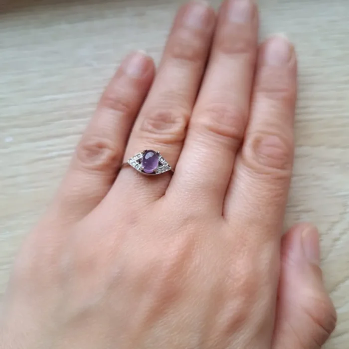 انگشتر نقره زنانه آمتیست (آماتیست) اصل با رکاب بسیار ظریف و سبک آقابزرگ Am13 - Image 3