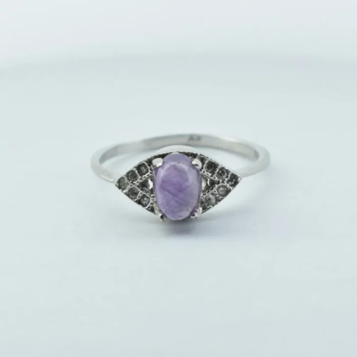 انگشتر نقره زنانه آمتیست (آماتیست) اصل با رکاب بسیار ظریف و سبک آقابزرگ Am13 - Image 6