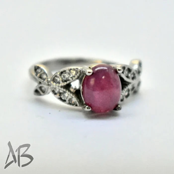 انگشتر نقره زنانه یاقوت صورتی آفریقایی اصل معدنی و رکاب طرح پروانه کد 354 - Image 6