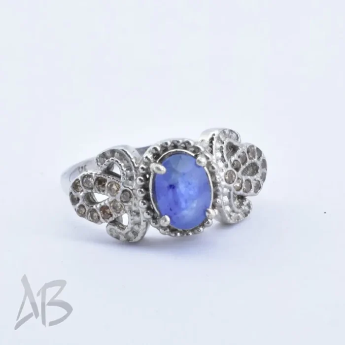 انگشتر نقره زنانه اصل یاقوت کبود برلیان کات با رکاب پر نگین آقابزرگ کد 356 - Image 5