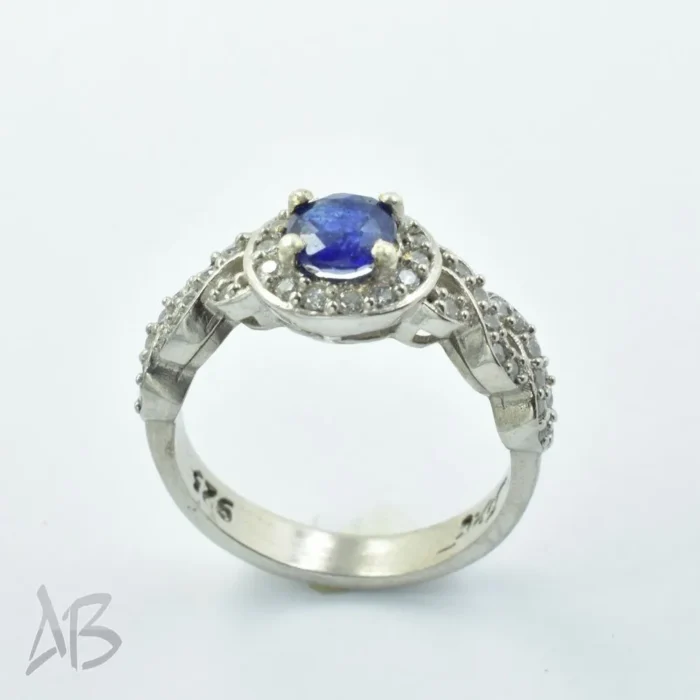 انگشتر نقره زنانه اصل یاقوت کبود برلیان کات خوشرنگ کد 358 - Image 4