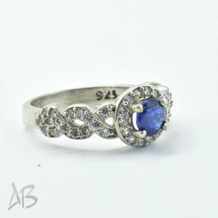 انگشتر نقره زنانه اصل یاقوت کبود برلیان کات خوشرنگ کد 358 - Image 5