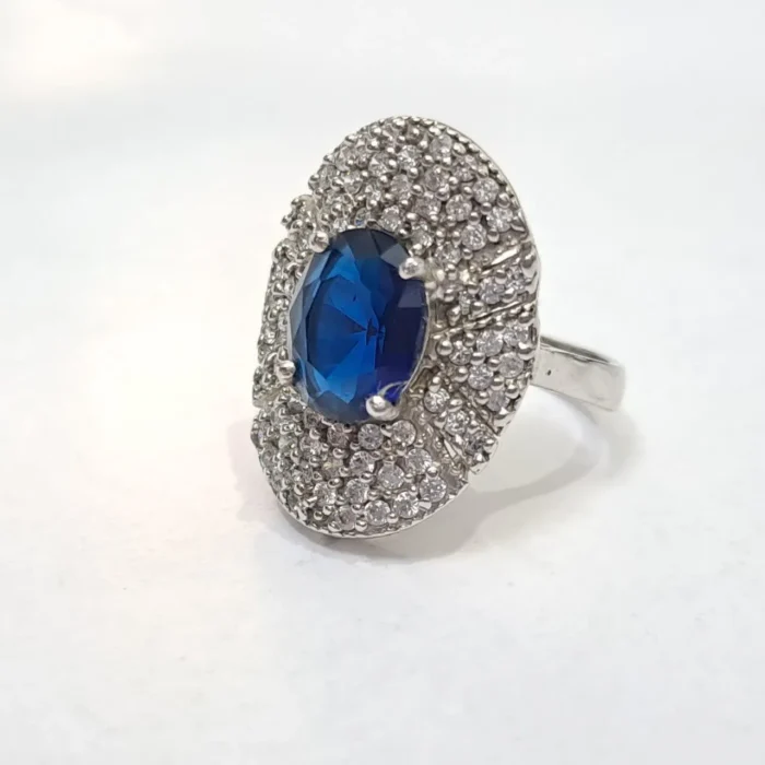 انگشتر نقره زنانه عیار استاندارد پوشش رودیوم رکاب درشت پرنگین مجلسی آقابزرگ کد 365 - Image 5