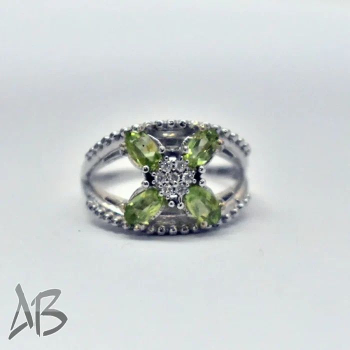 انگشتر نقره زنانه چهار نگینه زبرجد معدنی کد 372 - Image 3