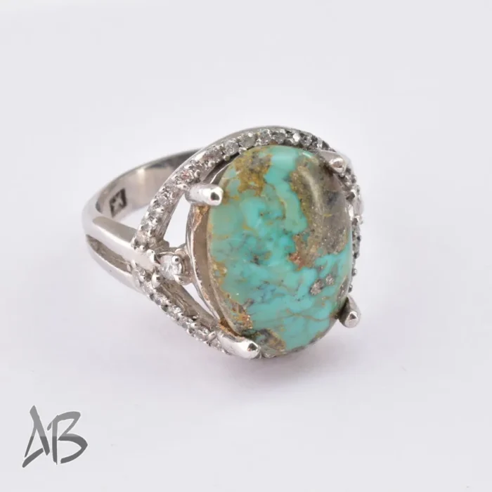 انگشتر نقره زنانه نگین فیروزه نیشابور درشت اصل آقابزرگ کد 374 - Image 4