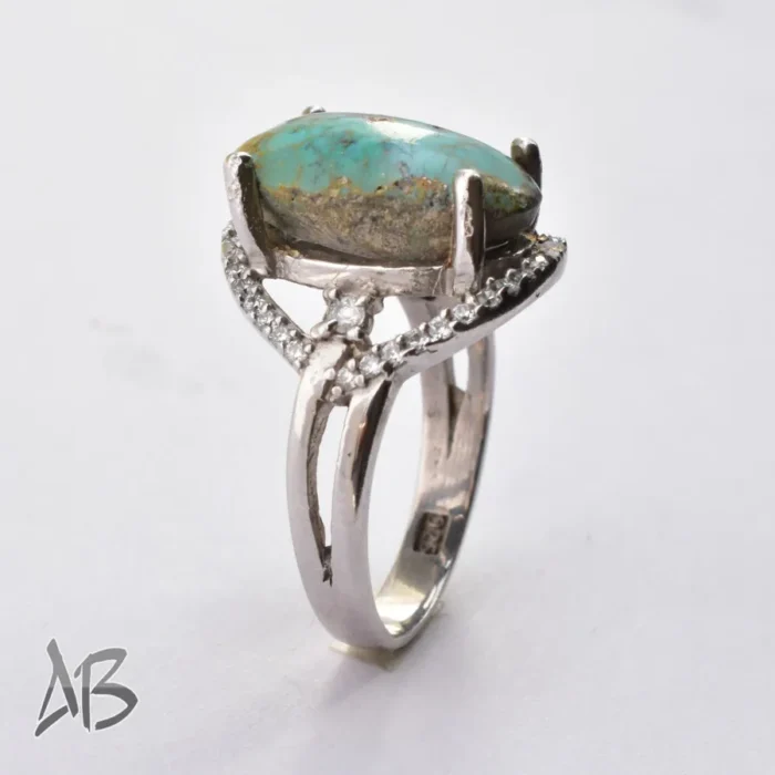 انگشتر نقره زنانه نگین فیروزه نیشابور درشت اصل آقابزرگ کد 374 - Image 5