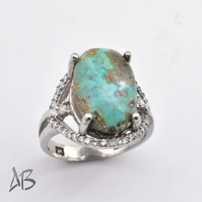 انگشتر نقره زنانه نگین فیروزه نیشابور درشت اصل آقابزرگ کد 374 - Image 6